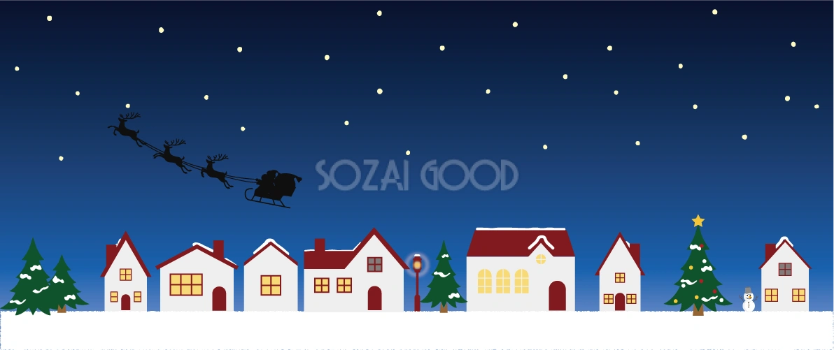 クリスマス 街並み サンタクロースとトナカイ 背景 イラスト無料 フリー90442