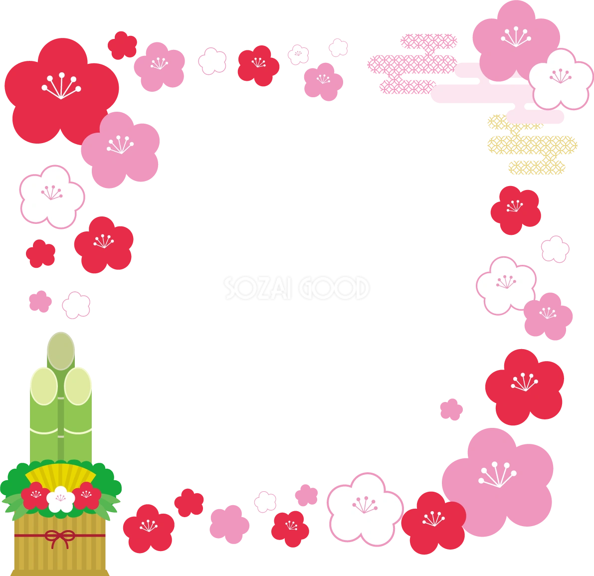 門松 梅の花 フレーム枠 イラスト無料 フリー90461