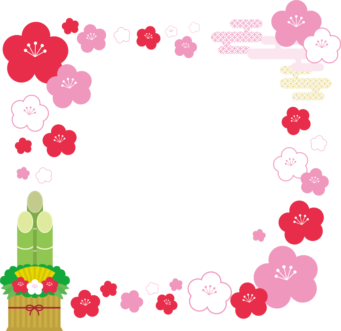 門松 梅の花 フレーム枠 イラスト無料 フリー90461に写真・文字を入れる