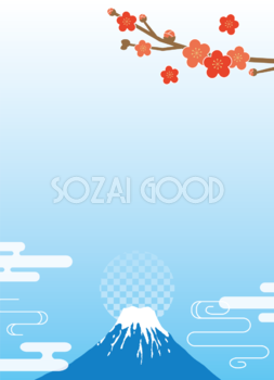 富士山 梅の花 和風 背景イラスト無料 フリー90483
