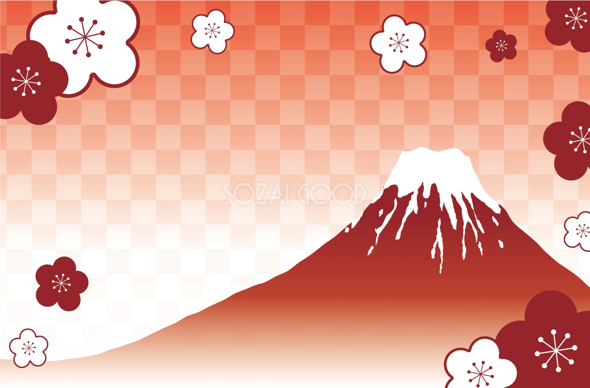 富士山 梅の花 和風 背景イラスト無料 フリー90484