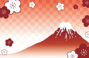 富士山 梅の花 和風 背景イラスト無料 フリー90484