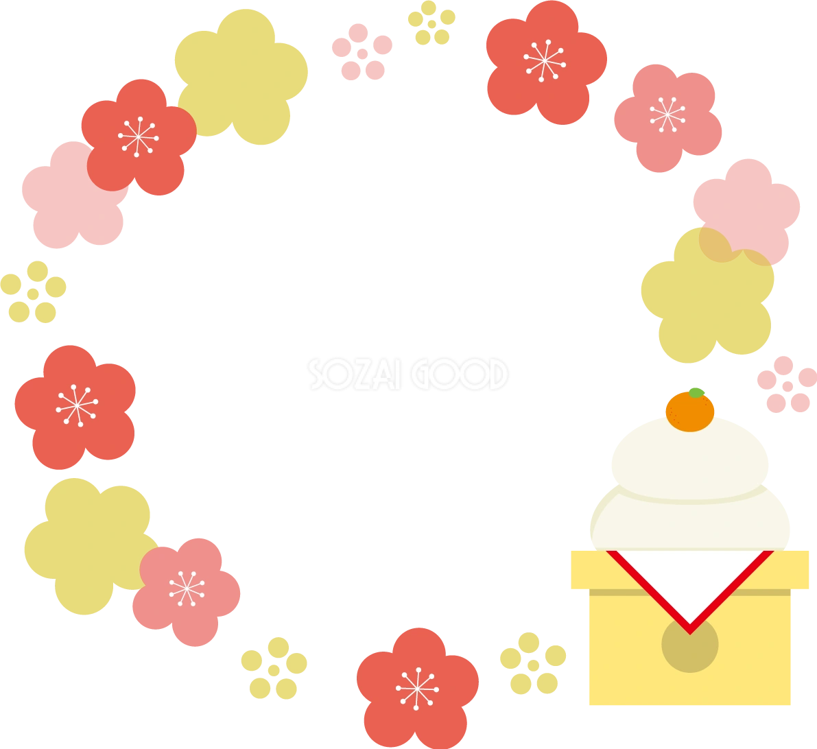 鏡餅 梅の花 フレーム枠 イラスト無料 フリー90500