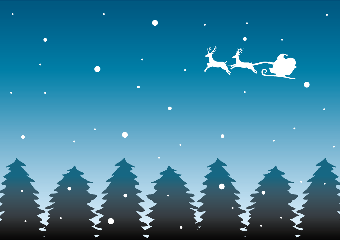 クリスマス おしゃれ 夜空にサンタクロースとトナカイ 背景 イラスト無料 フリー90521に写真・文字を入れる