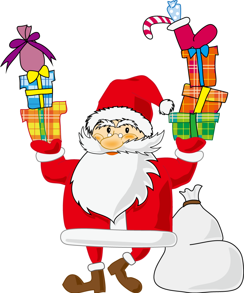 クリスマス おしゃれ サンタクロース 両手にプレゼント イラスト無料 フリー90561に写真・文字を入れる