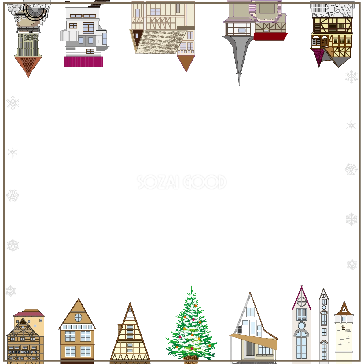 クリスマス フレーム枠 ツリー 街並み イラスト無料 フリー90578
