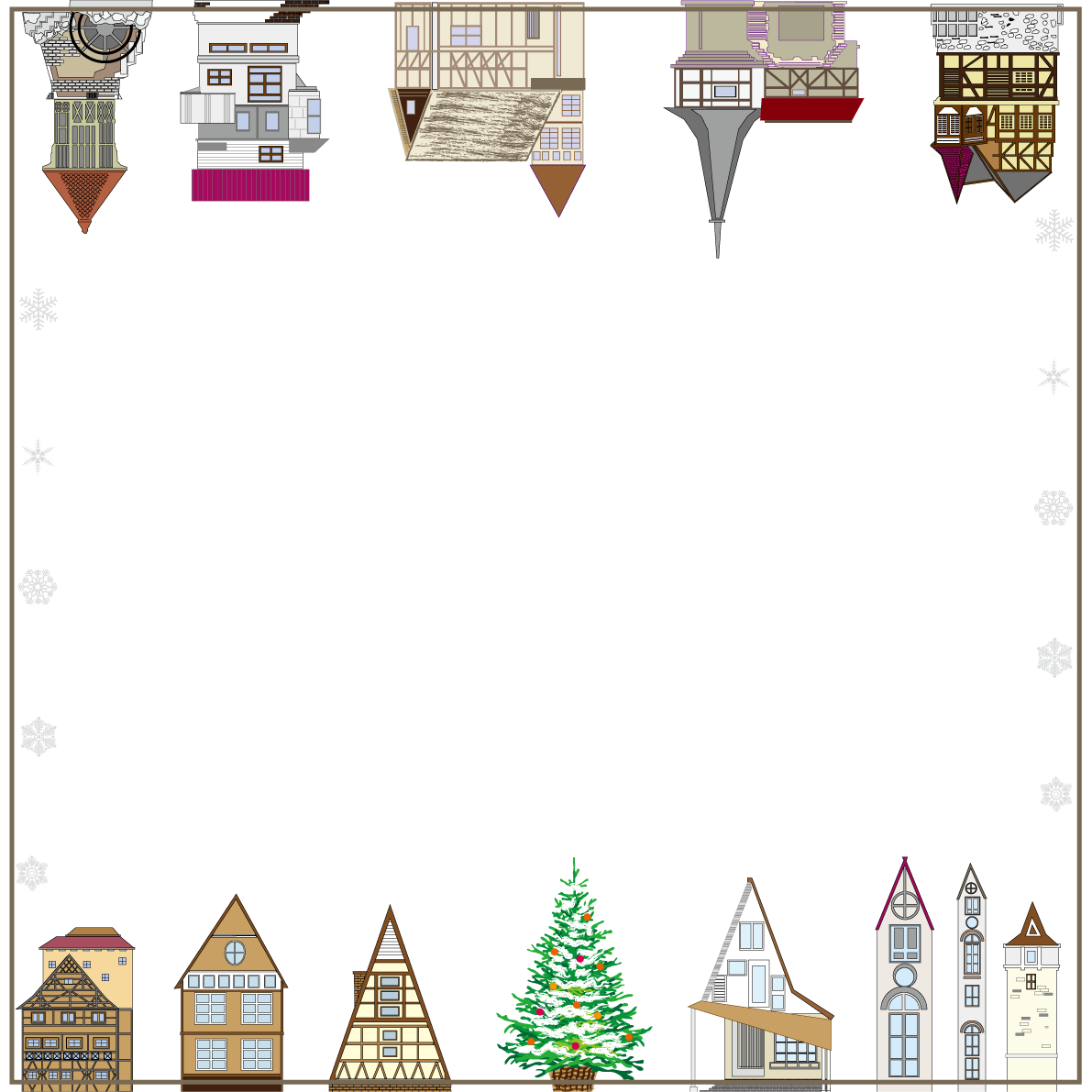 クリスマス フレーム枠 ツリー 街並み イラスト無料 フリー90578に写真・文字を入れる