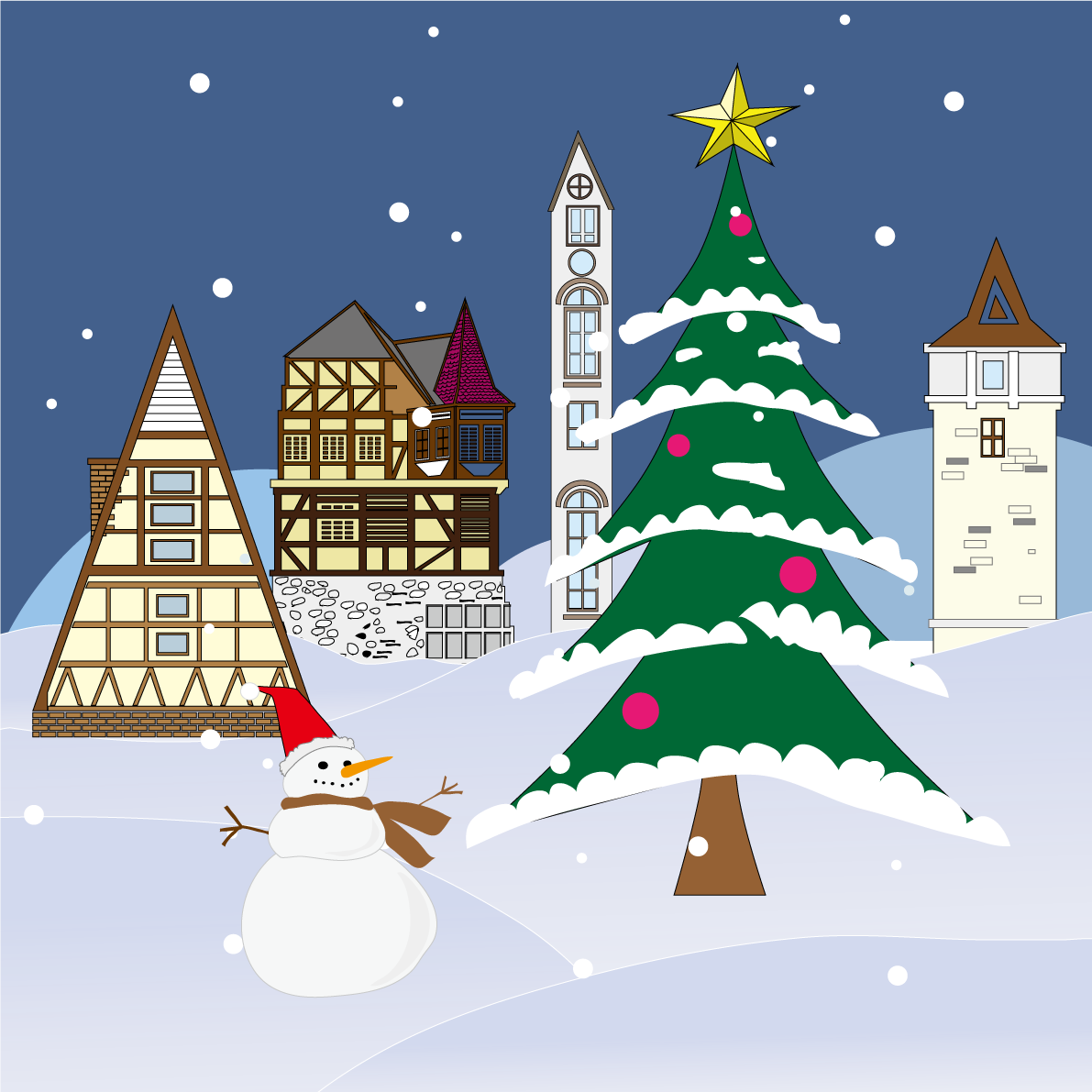 クリスマス 街並みイラスト無料 フリー90589に写真・文字を入れる