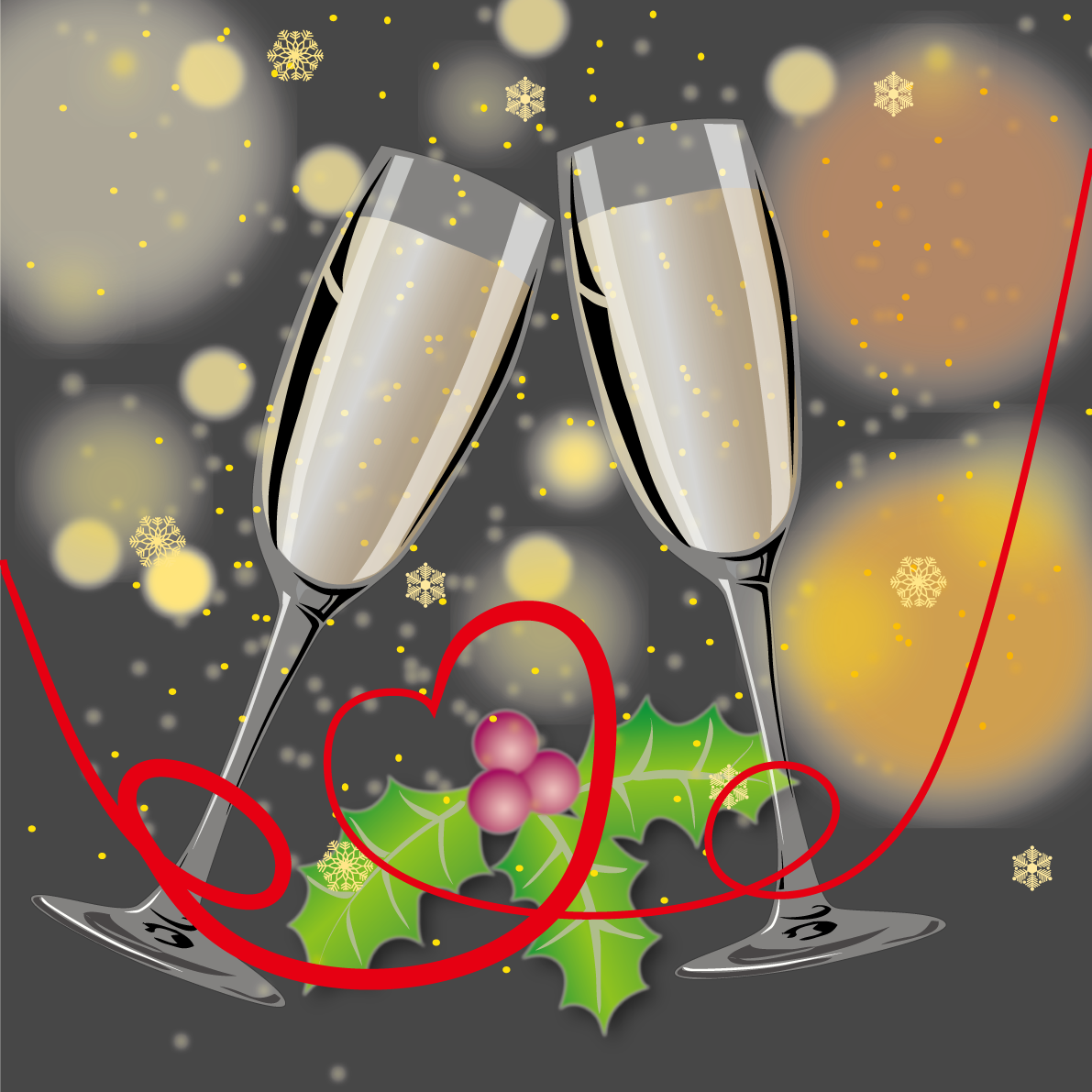 クリスマス 大人 おしゃれ ワイン乾杯イラスト無料 フリー90592に写真・文字を入れる
