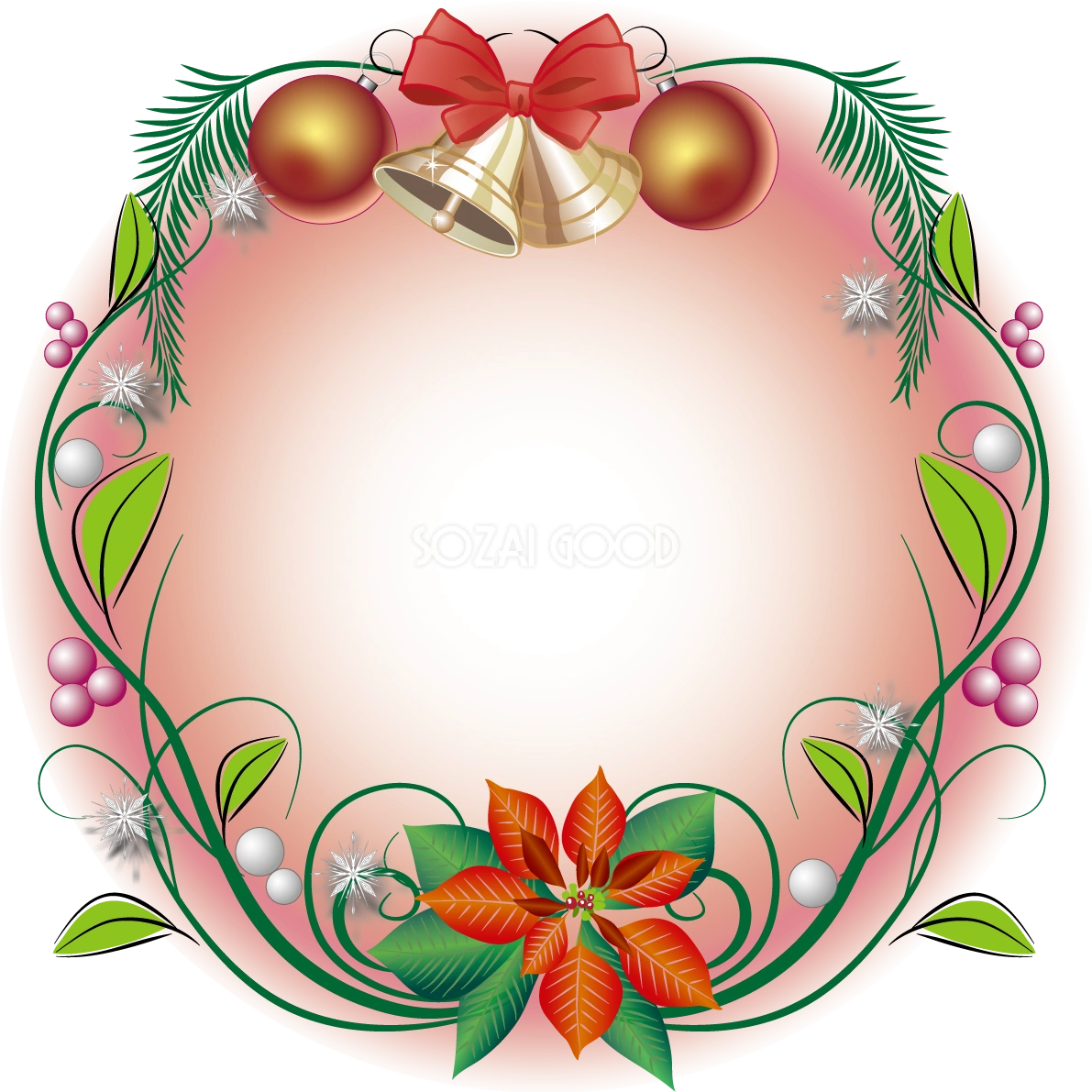 クリスマス 綺麗 フレーム ベル イラスト無料 フリー90594