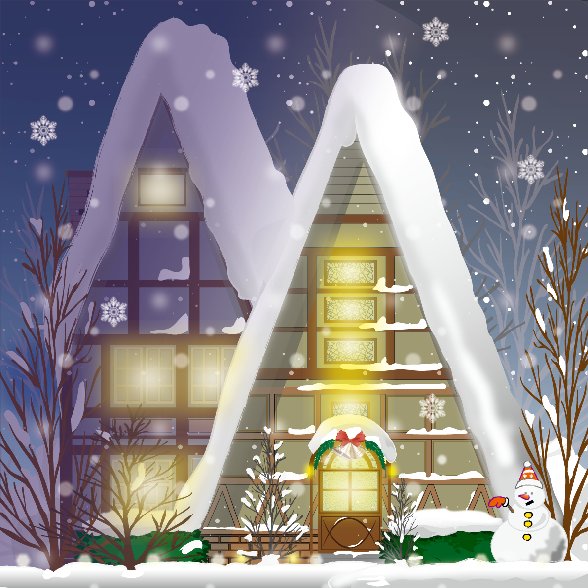 クリスマス 綺麗 建物 イラスト無料 フリー90596に写真・文字を入れる