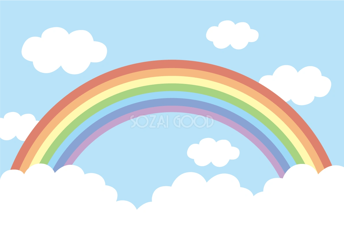 虹 背景 空 雲 かわいい 7色 イラスト無料 フリー90823