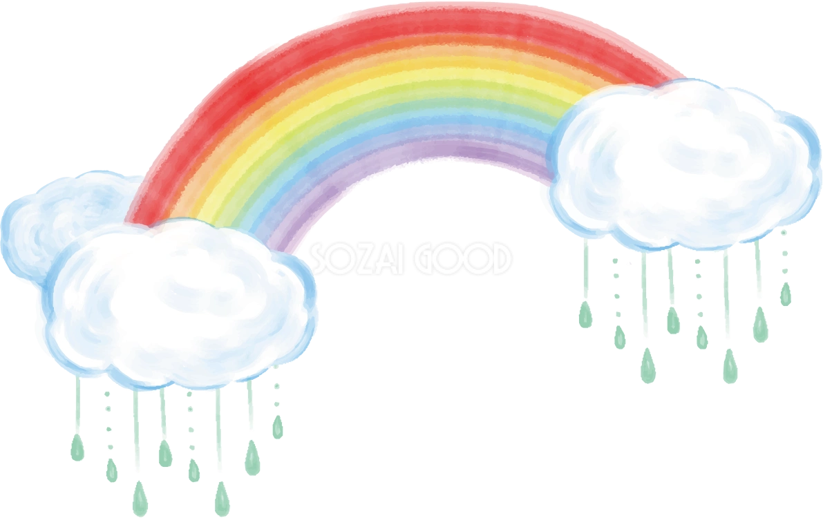 手書き 虹 雲 雨 おしゃれ 7色 イラスト 無料 フリー90833