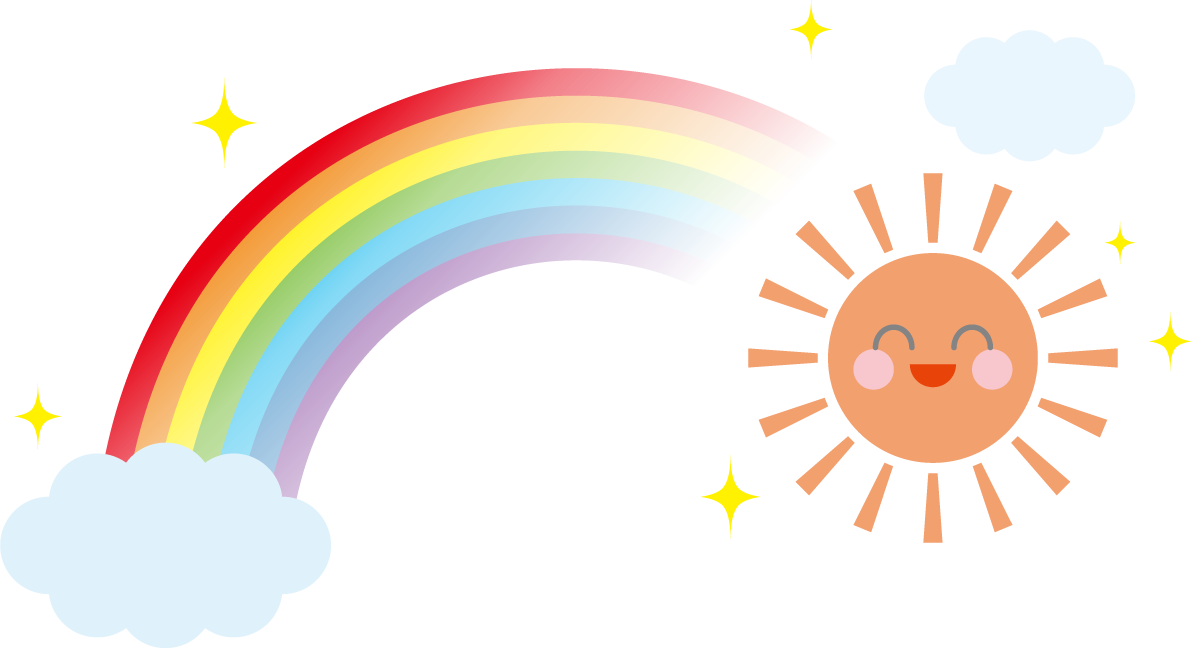 虹 雲 太陽 かわいい 7色 イラスト 無料 フリー90838に写真・文字を入れる