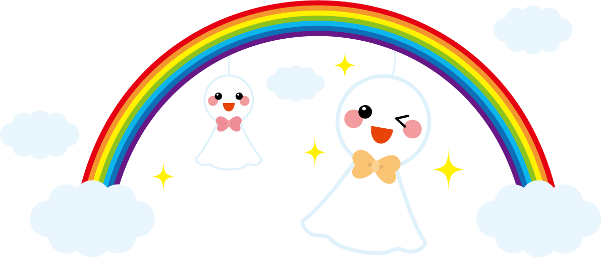 虹 雲 てるてる坊主 かわいい 7色 イラスト 無料 フリー90841に写真・文字を入れる
