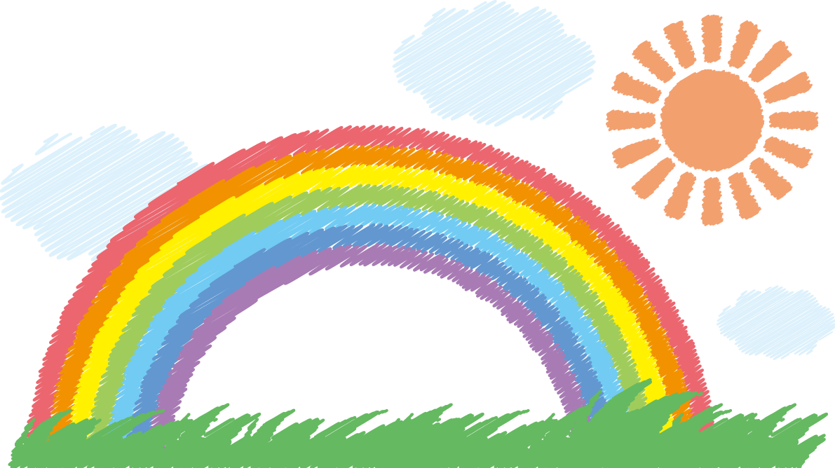 虹 太陽 雲 手書き 7色 イラスト 無料 フリー90856に写真・文字を入れる