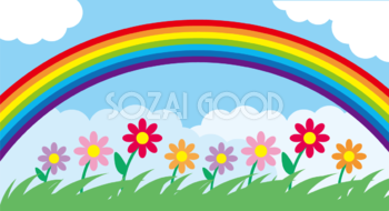 虹 背景 空 雲 花かわいい 7色 イラスト 無料 フリー90864