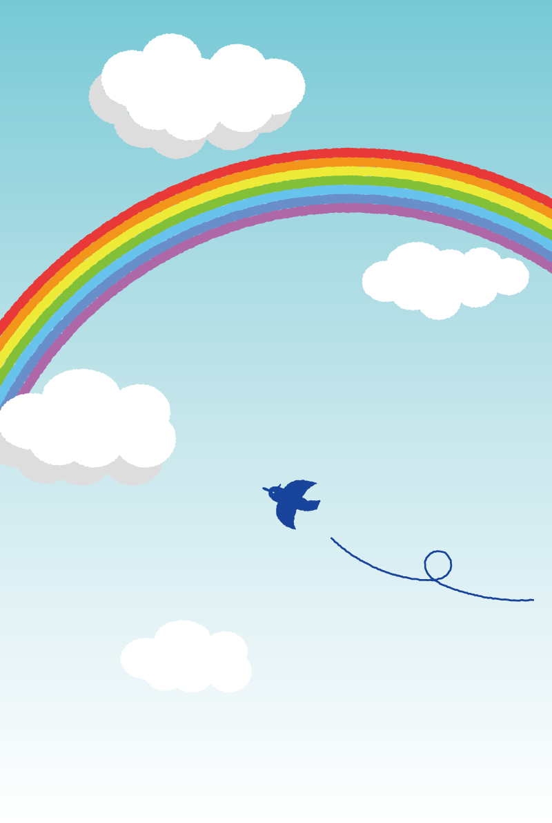 虹 背景 空 雲 鳥 かわいい 7色 イラスト無料 フリー90901に写真・文字を入れる