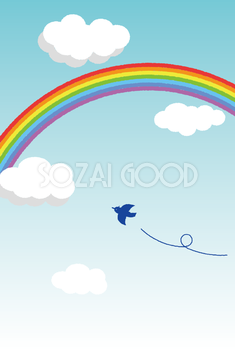 虹 背景 空 雲 鳥 かわいい 7色 イラスト無料 フリー90901