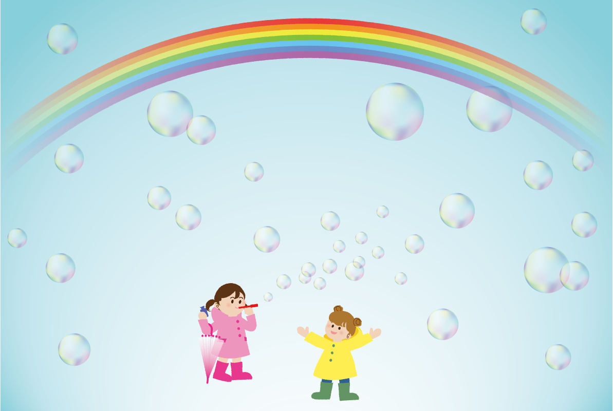 虹 かわいい 子供 シャボン玉 7色 背景イラスト無料 フリー90923に写真・文字を入れる