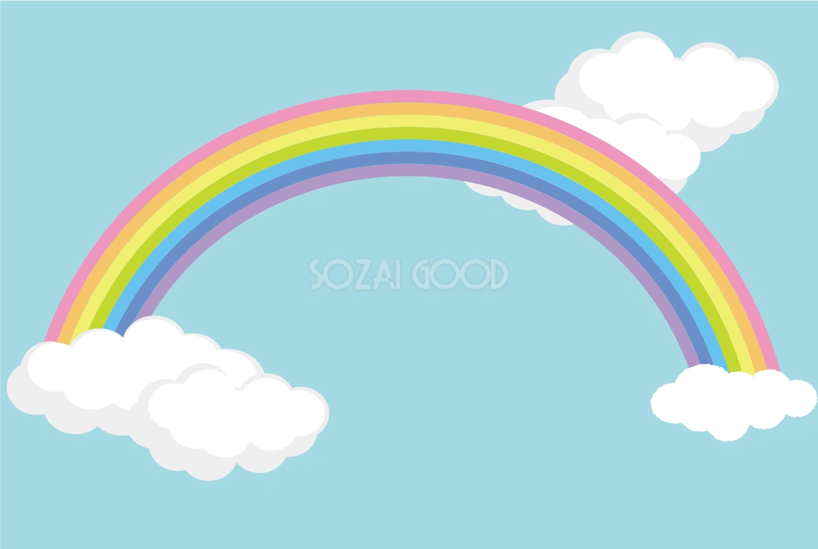 虹 雲 パステル 7色 背景イラスト無料 フリー90924