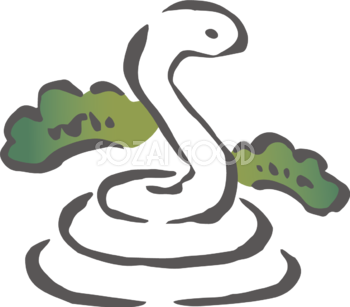 どぐろを巻いた白い蛇と松 筆書き風 ビジネス2025 巳年イラスト無料 フリー91023