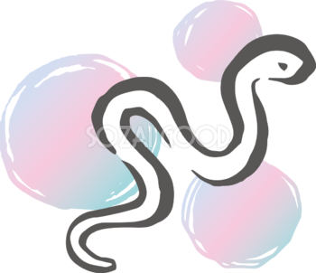 3つの円と白い蛇 筆書き風 ビジネス2025 巳年イラスト無料 フリー91040