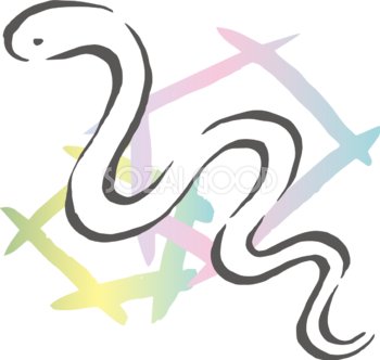 五角形の模様と白い蛇 筆書き風 ビジネス2025 巳年イラスト無料 フリー91054