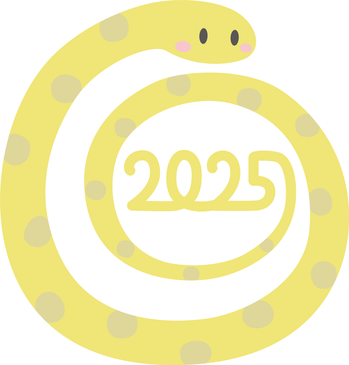 ぐるぐる渦を巻く蛇のしっぽの先が2025 かわいい2025 巳年イラスト無料 フリー91151に写真・文字を入れる