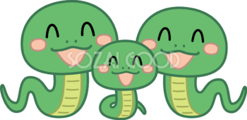 笑顔の3匹の蛇の家族 かわいい2025 巳年イラスト無料 フリー91209