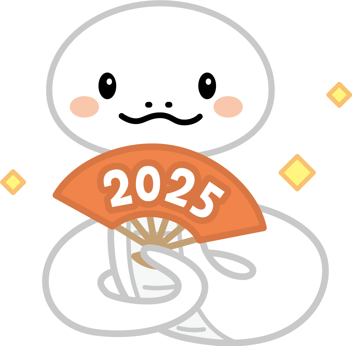 扇を持って笑顔の白蛇 かわいい2025 巳年イラスト無料 フリー91283に写真・文字を入れる