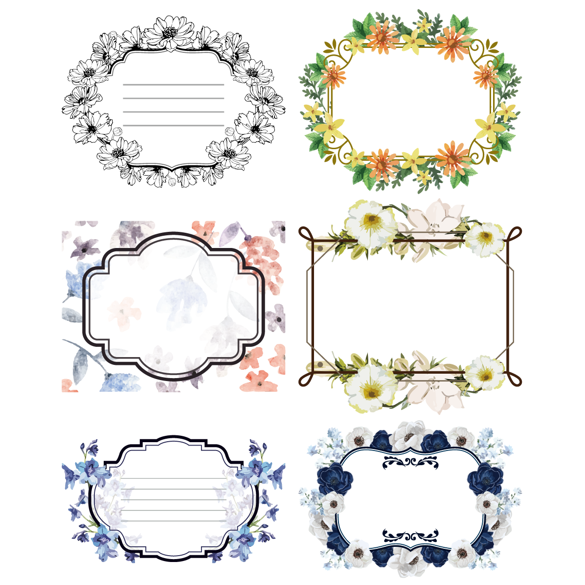 おしゃれ 花 フレーム枠 イラスト ボタニカル シリーズ７ セット素材集 無料 フリー91360に写真・文字を入れる