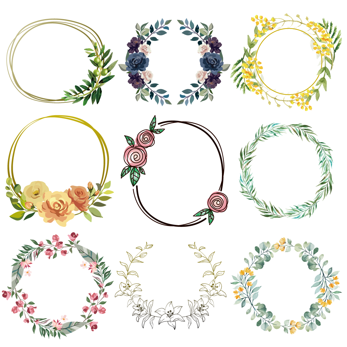 おしゃれ フレーム枠 イラスト 円 丸 ボタニカル シリーズ１０ セット素材集 無料 フリー91363に写真・文字を入れる