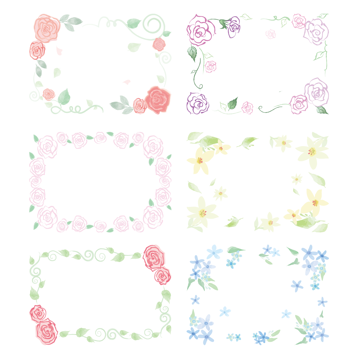 おしゃれ 花 フレーム枠 イラスト ボタニカル 横 シリーズ１６ セット素材集 無料 フリー91369に写真・文字を入れる