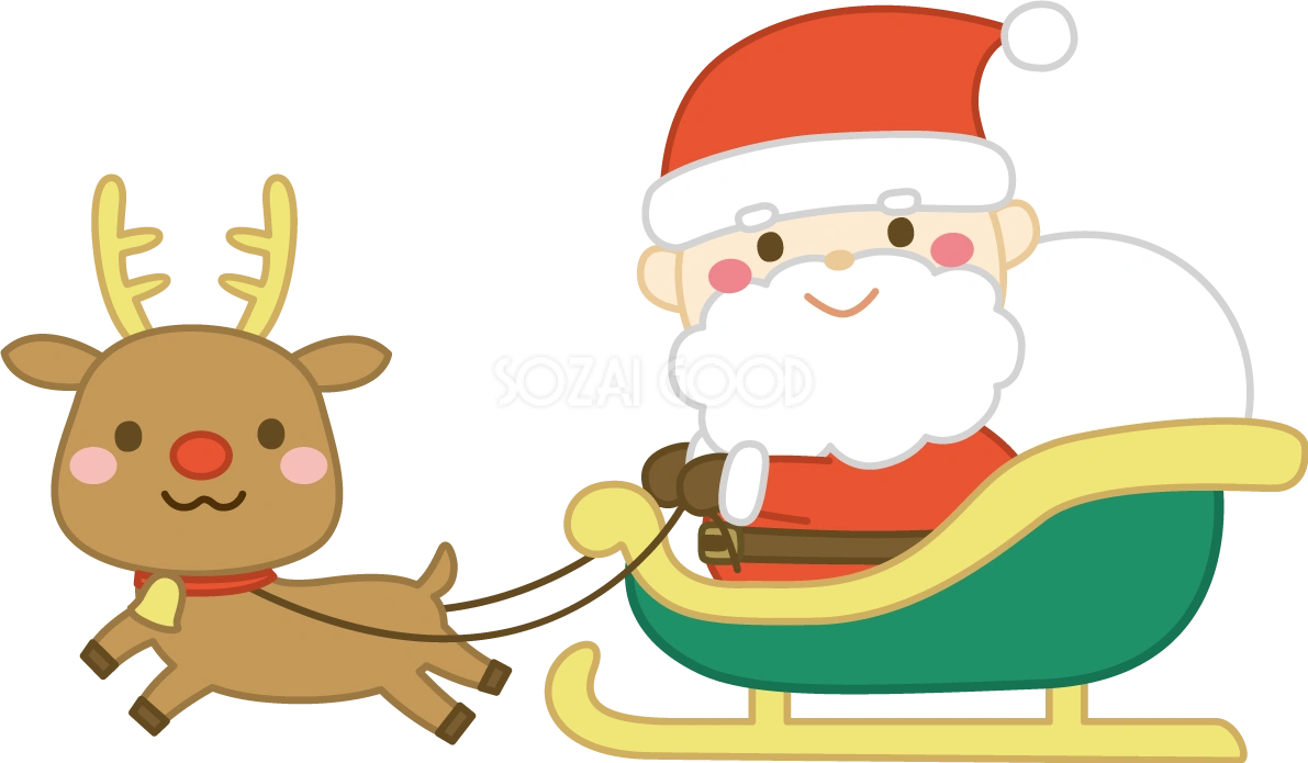 トナカイとソリに乗るサンタクロース かわいい クリスマス イラスト無料 フリー91514