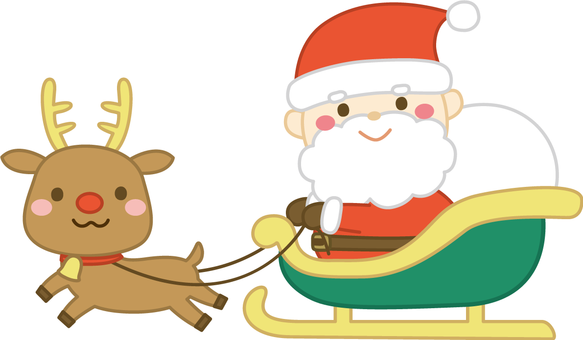 トナカイとソリに乗るサンタクロース かわいい クリスマス イラスト無料 フリー91514に写真・文字を入れる