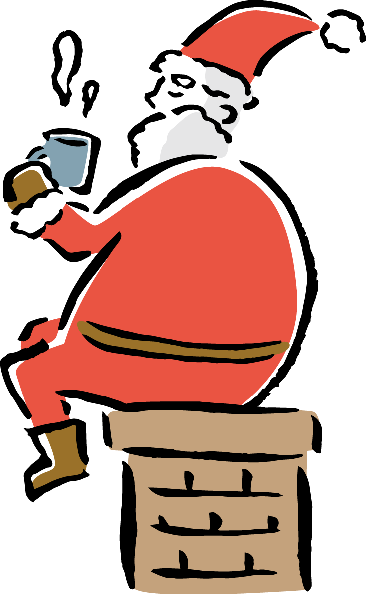 煙突の上に座って飲み物を飲むサンタクロース おしゃれ筆書き風 クリスマス イラスト無料 フリー91532に写真・文字を入れる