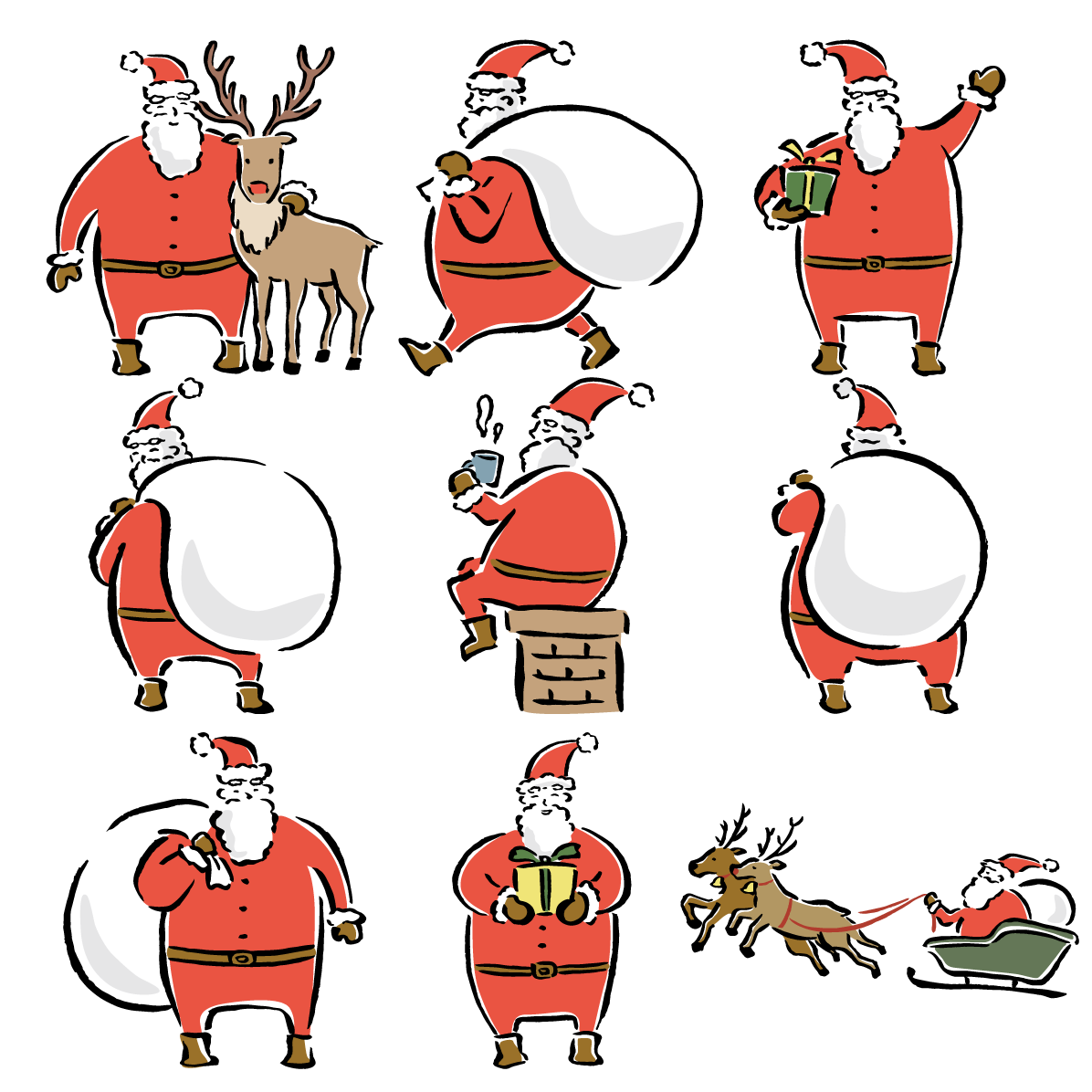 おしゃれ サンタクロース イラスト 筆書き風 クリスマス セット素材集 シリーズ１ 無料 フリー91538に写真・文字を入れる