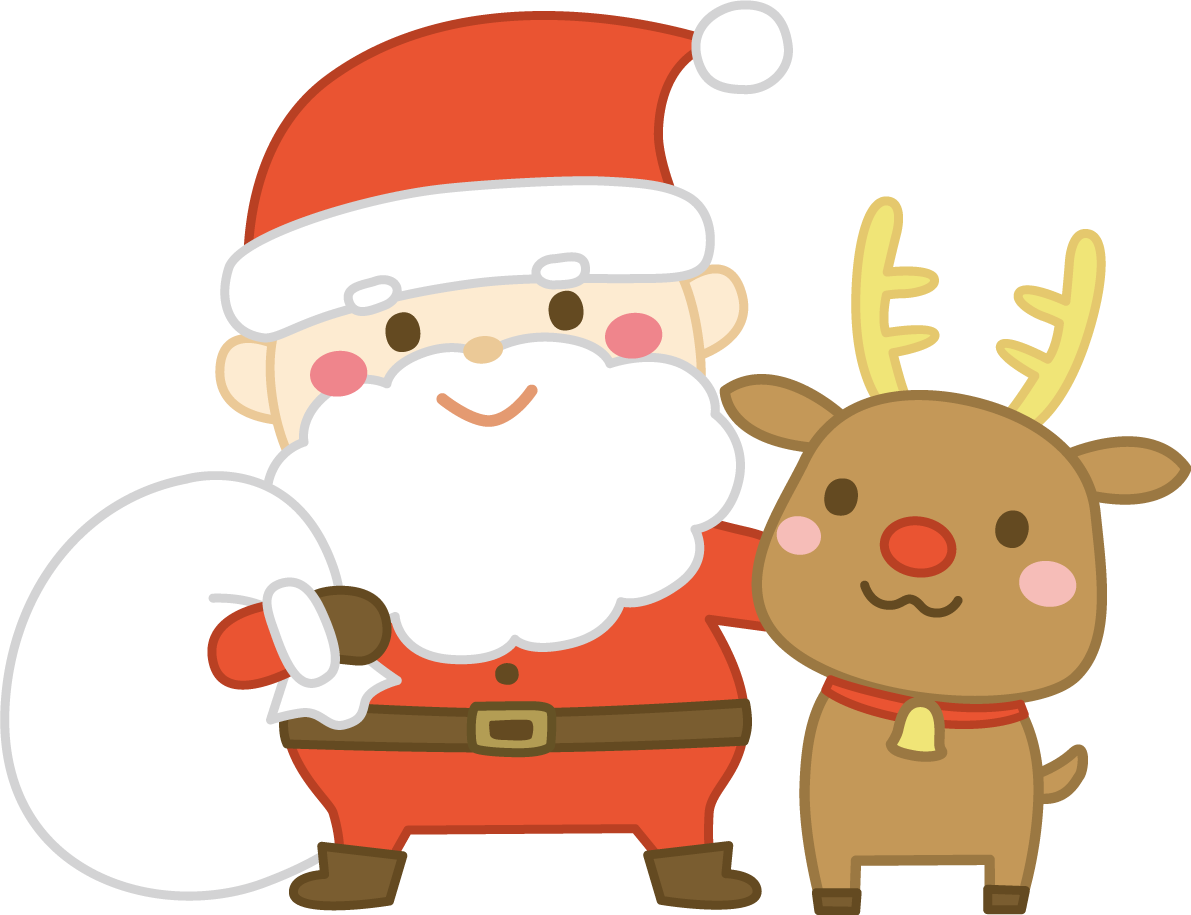 笑顔のサンタクロースとトナカイ かわいい クリスマス イラスト無料 フリー91550に写真・文字を入れる