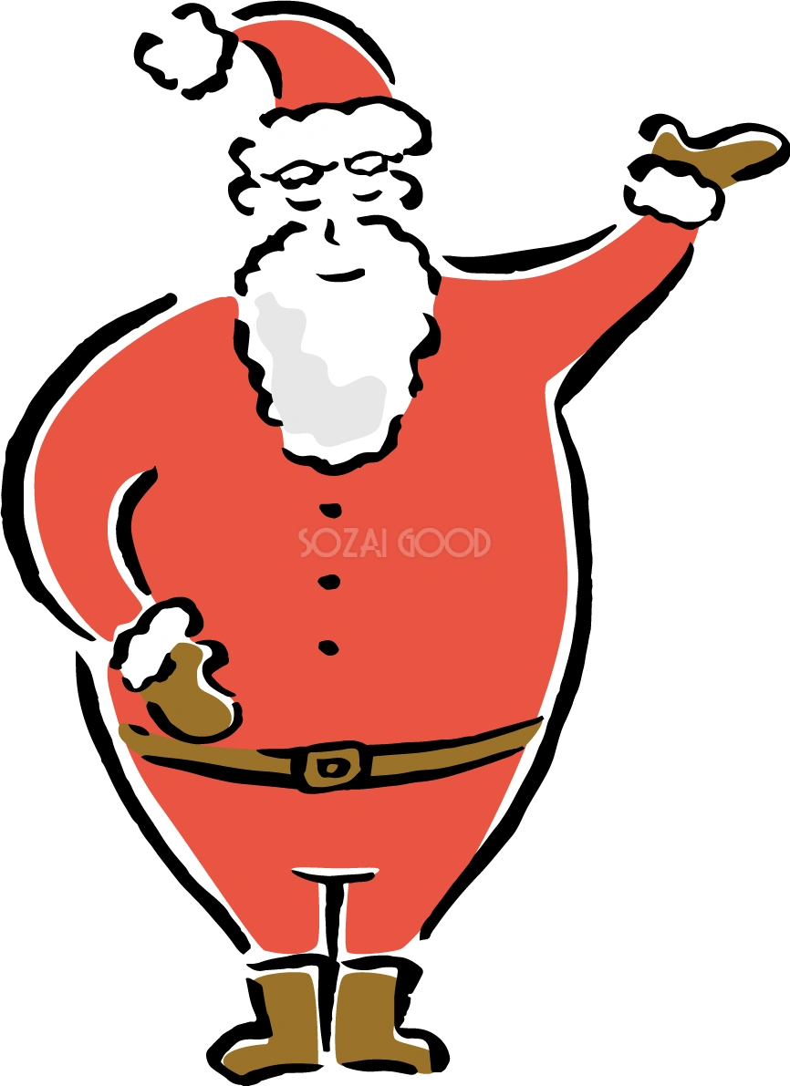 左側の手をあげ紹介するサンタクロース おしゃれ筆書き風 クリスマス イラスト無料 フリー91552
