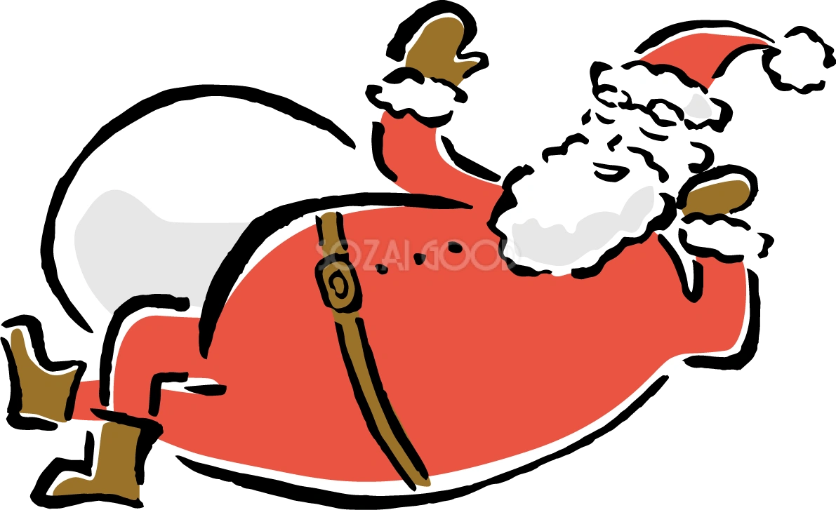 寝転がるサンタクロース おしゃれ筆書き風 クリスマス イラスト無料 フリー91554