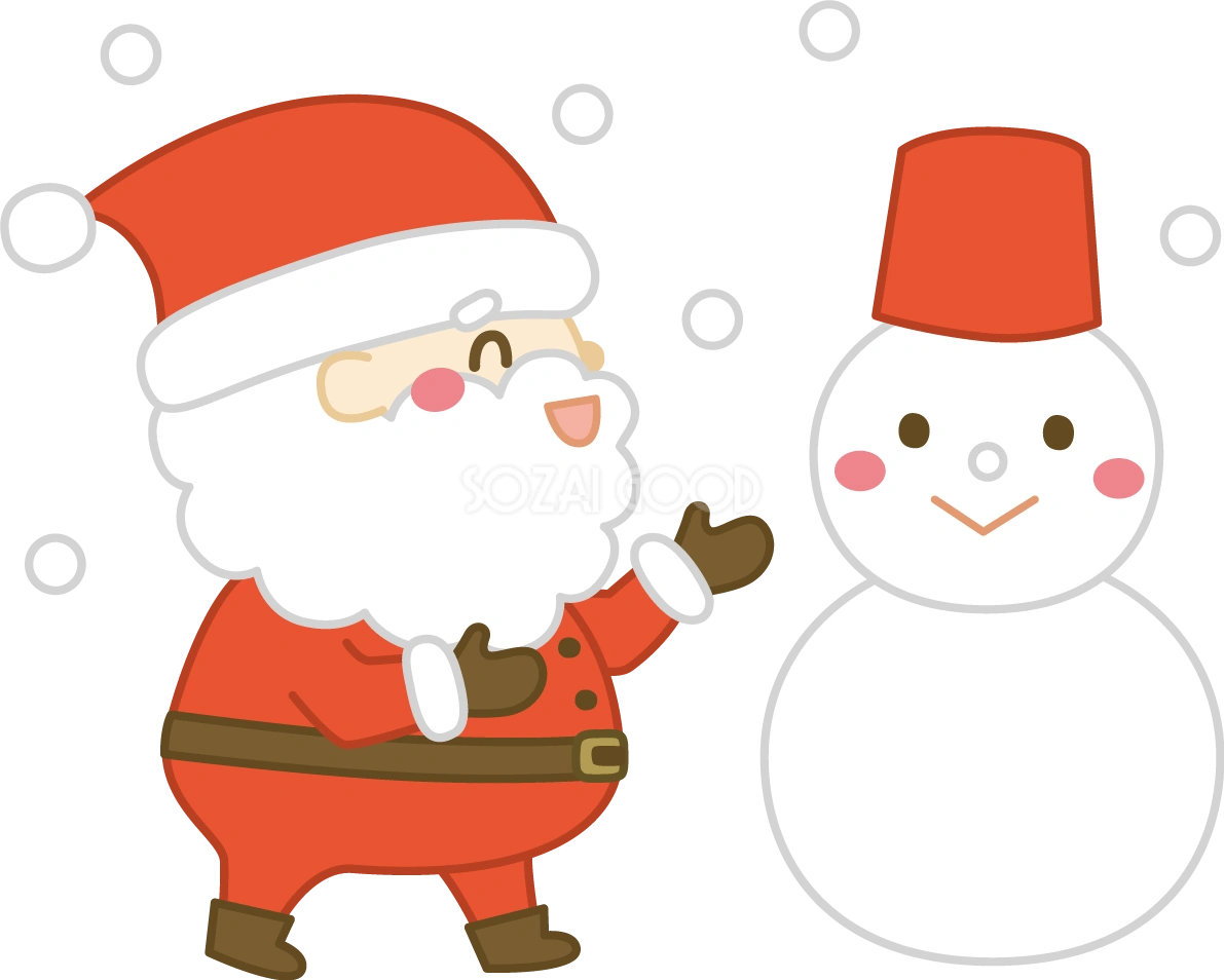 雪だるまとサンタクロース かわいい クリスマス イラスト無料 フリー91556