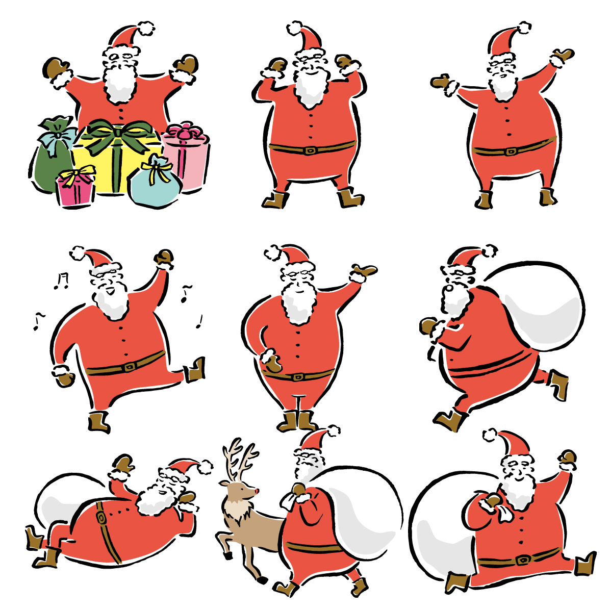 おしゃれ サンタクロース イラスト 筆書き風 クリスマス セット素材集 シリーズ２ 無料 フリー91564に写真・文字を入れる