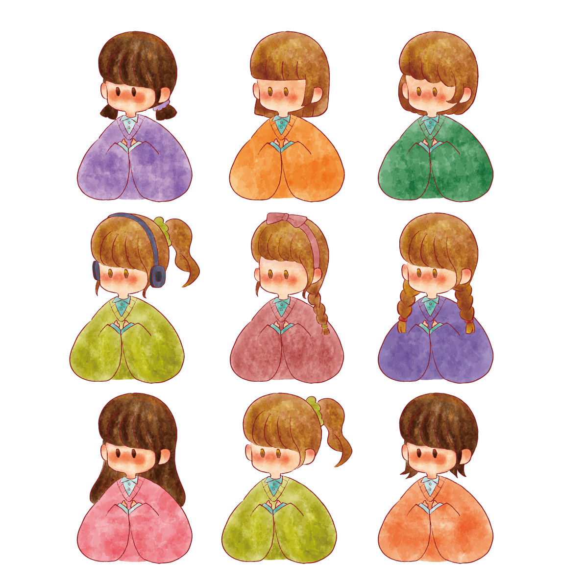 女の子 上半身 かわいい イラスト セット素材集 無料 フリー91568に写真・文字を入れる