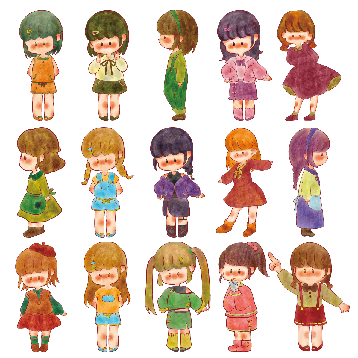 女の子 かわいい イラスト セット素材集 無料 フリー91570に写真・文字を入れる