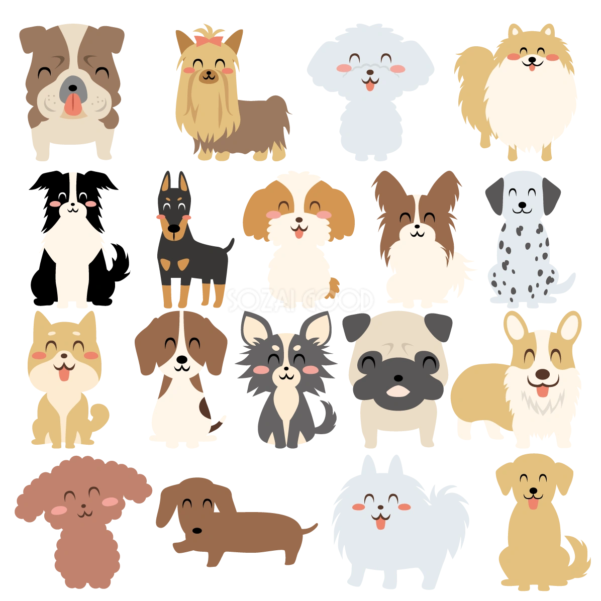 犬 笑顔 イラスト かわいい セット素材集 無料 フリー91578