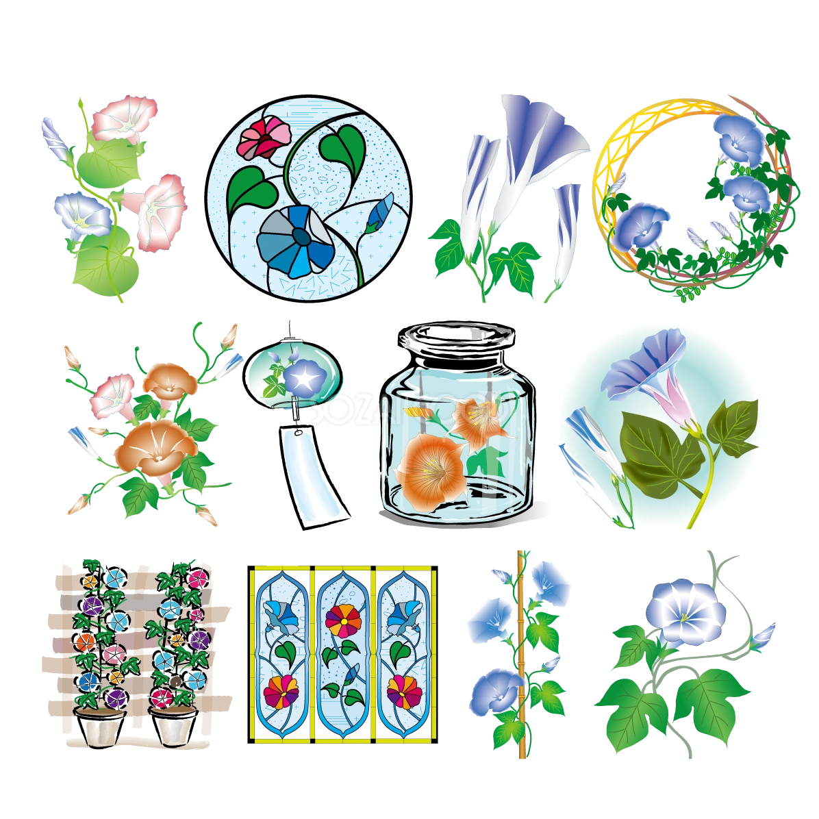 朝顔 イラスト 風鈴 ツル セット 素材集 無料 フリー91584