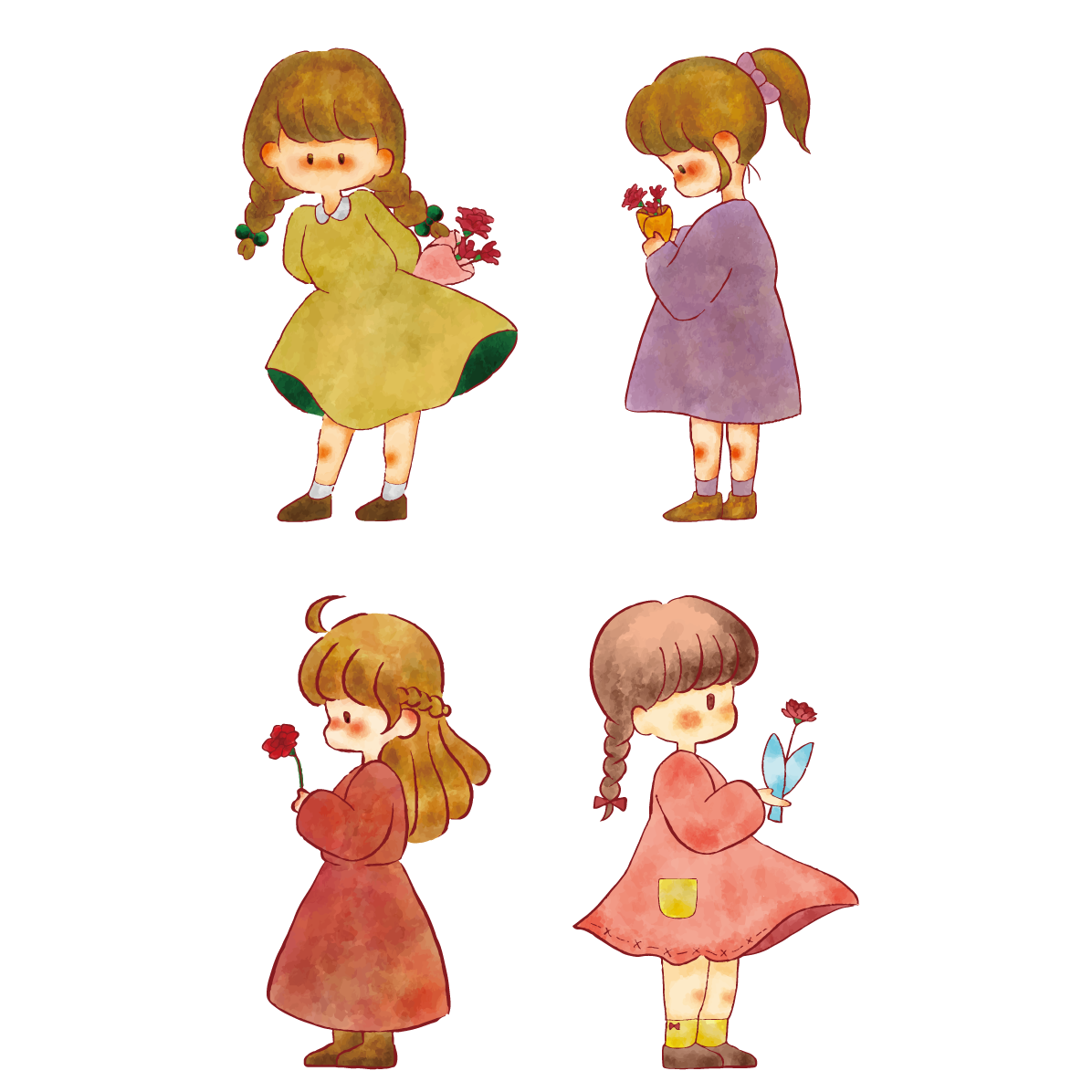 女の子 母の日 カーネーション イラストセット素材集 無料 フリー91599に写真・文字を入れる