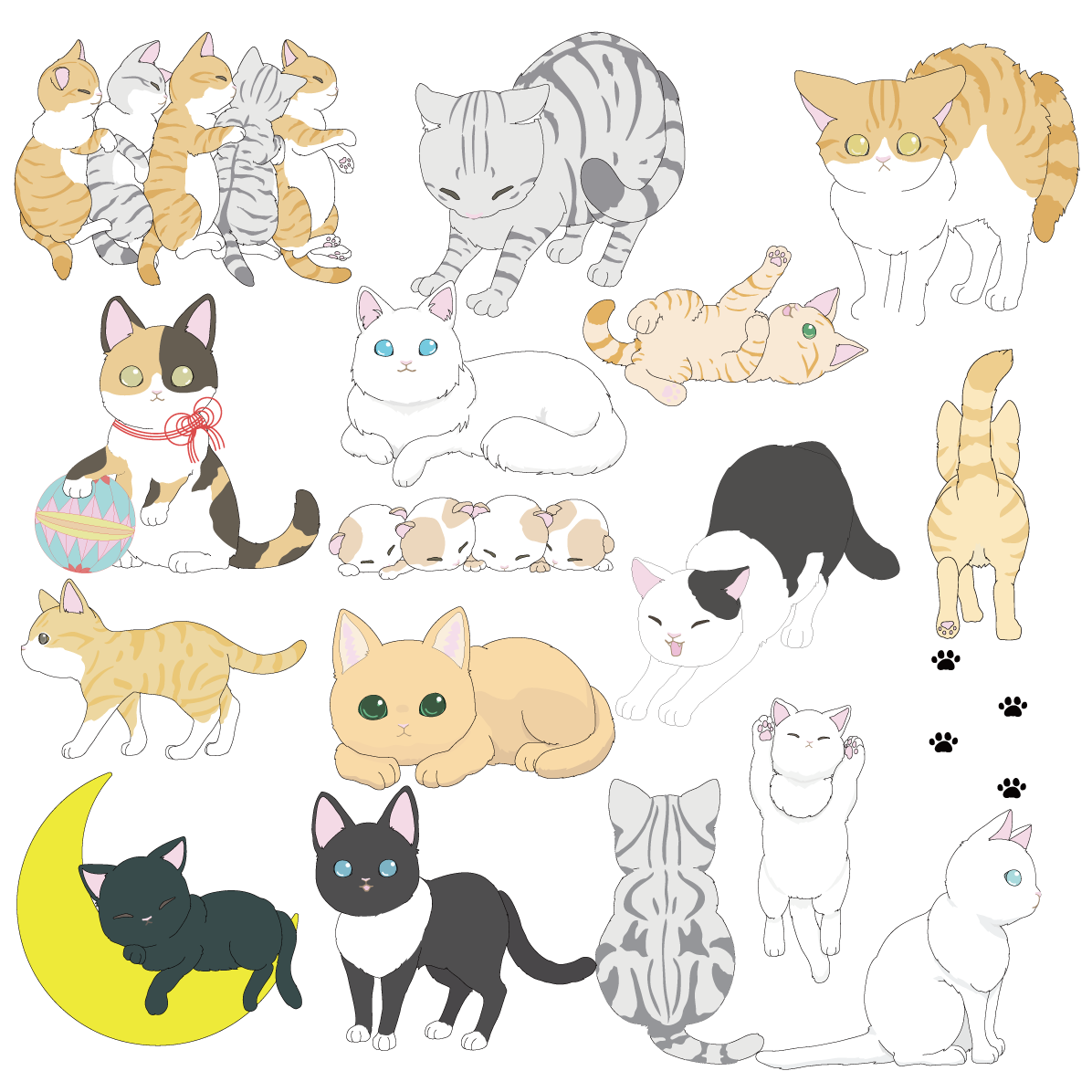 かわいい 猫 イラストセット素材集 無料 フリー91601に写真・文字を入れる