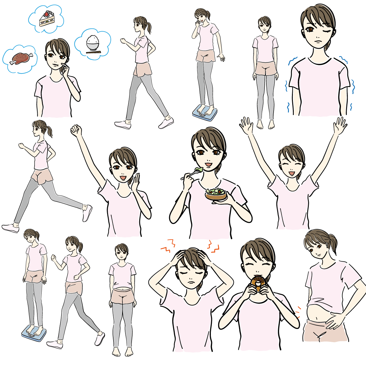 ダイエット 女性 イラスト セット素材集 無料 フリー91605に写真・文字を入れる